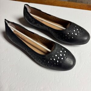 Josef Seibel Leather Ballet Flats‎ Perforated Black Comfort Shoes Size